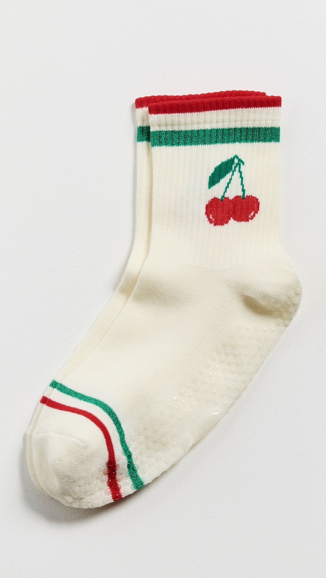 Cherry Grip Striped Crew Socks Ivory One Size