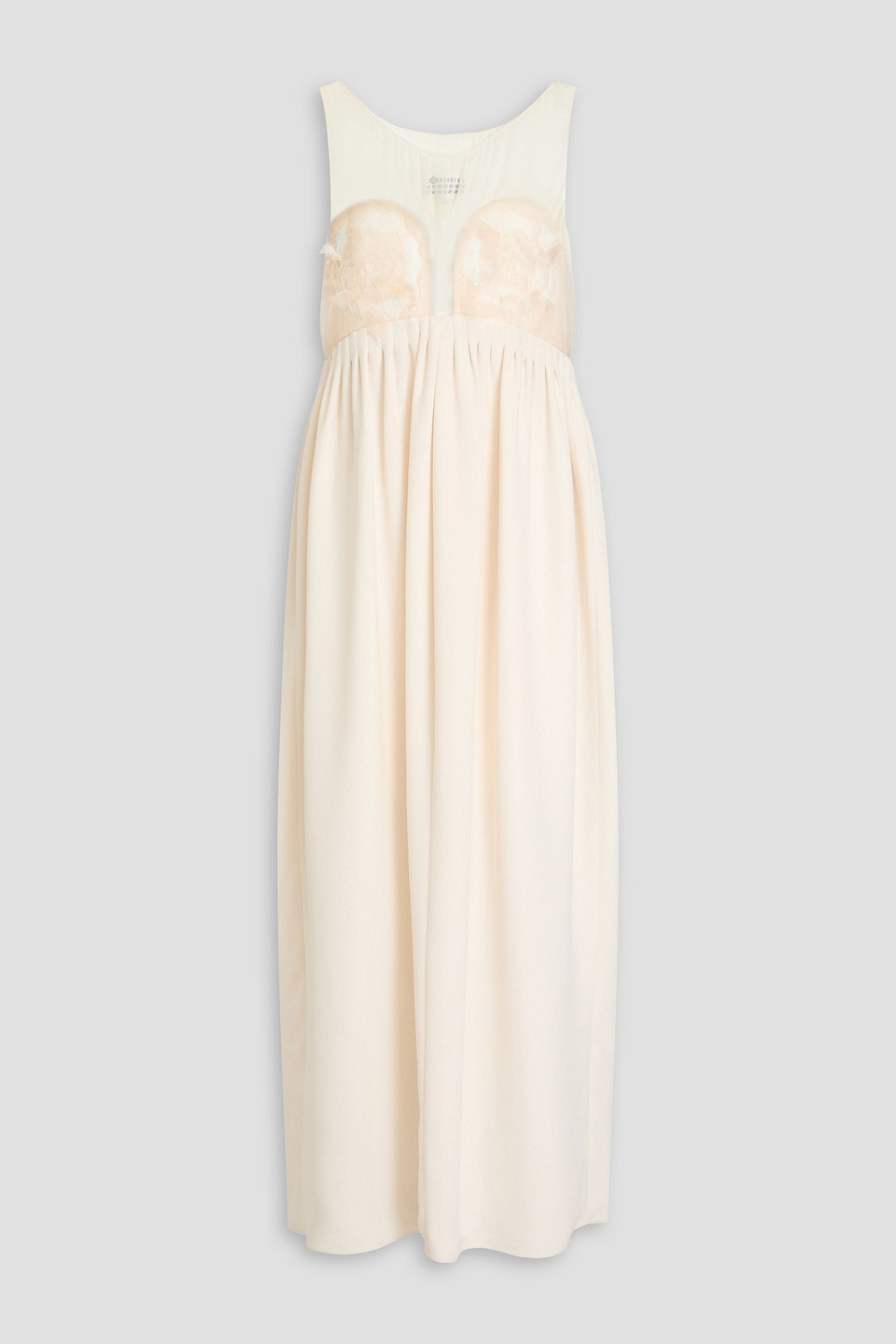 Embellished pleated silk-chiffon and twill midi dress