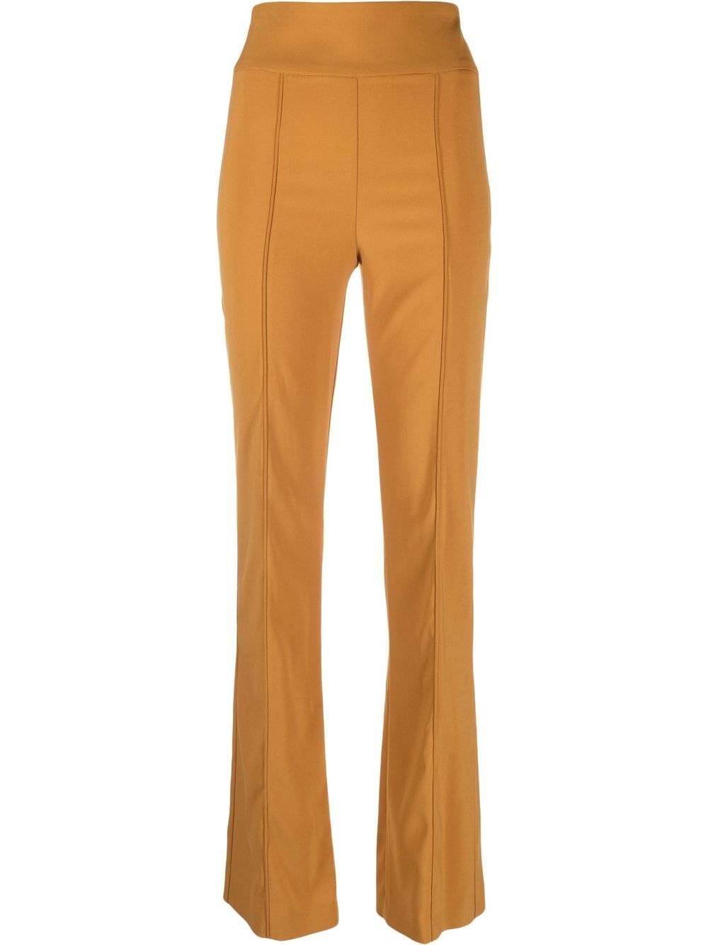 High-waisted crepe-texture trousers - Brown