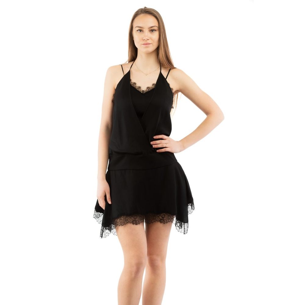 Lace-Trimmed Knit Dress — Black