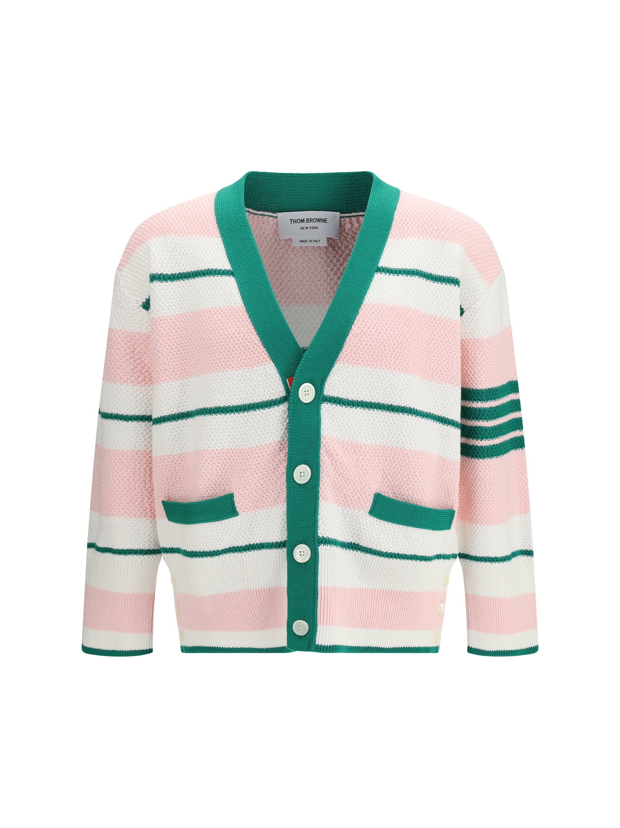 Striped Seed Stitch Cardigan — Pink