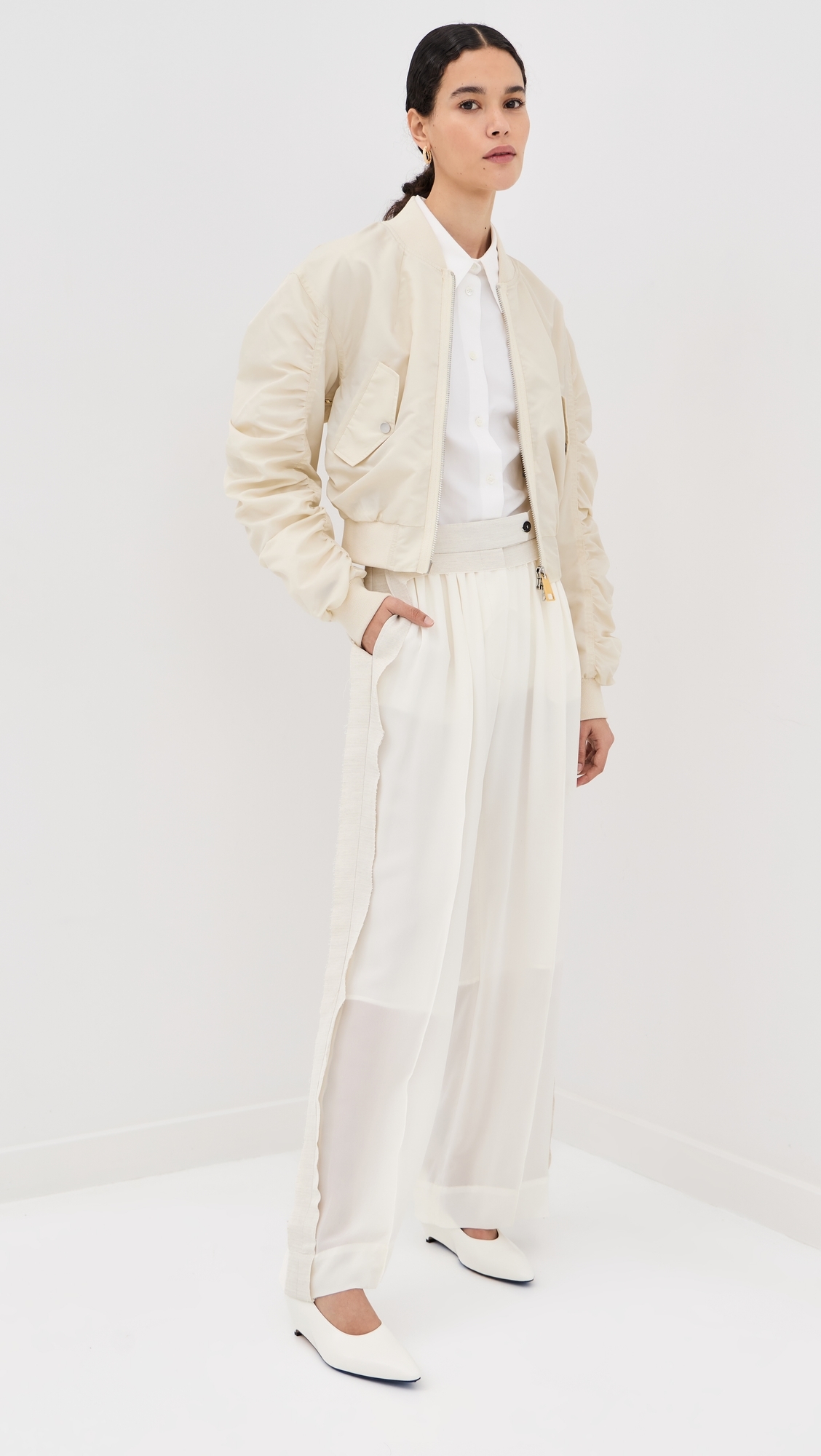 Flow Gathered Silk Pants Ivory