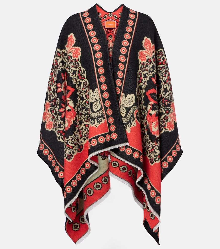Soul printed wool and silk poncho