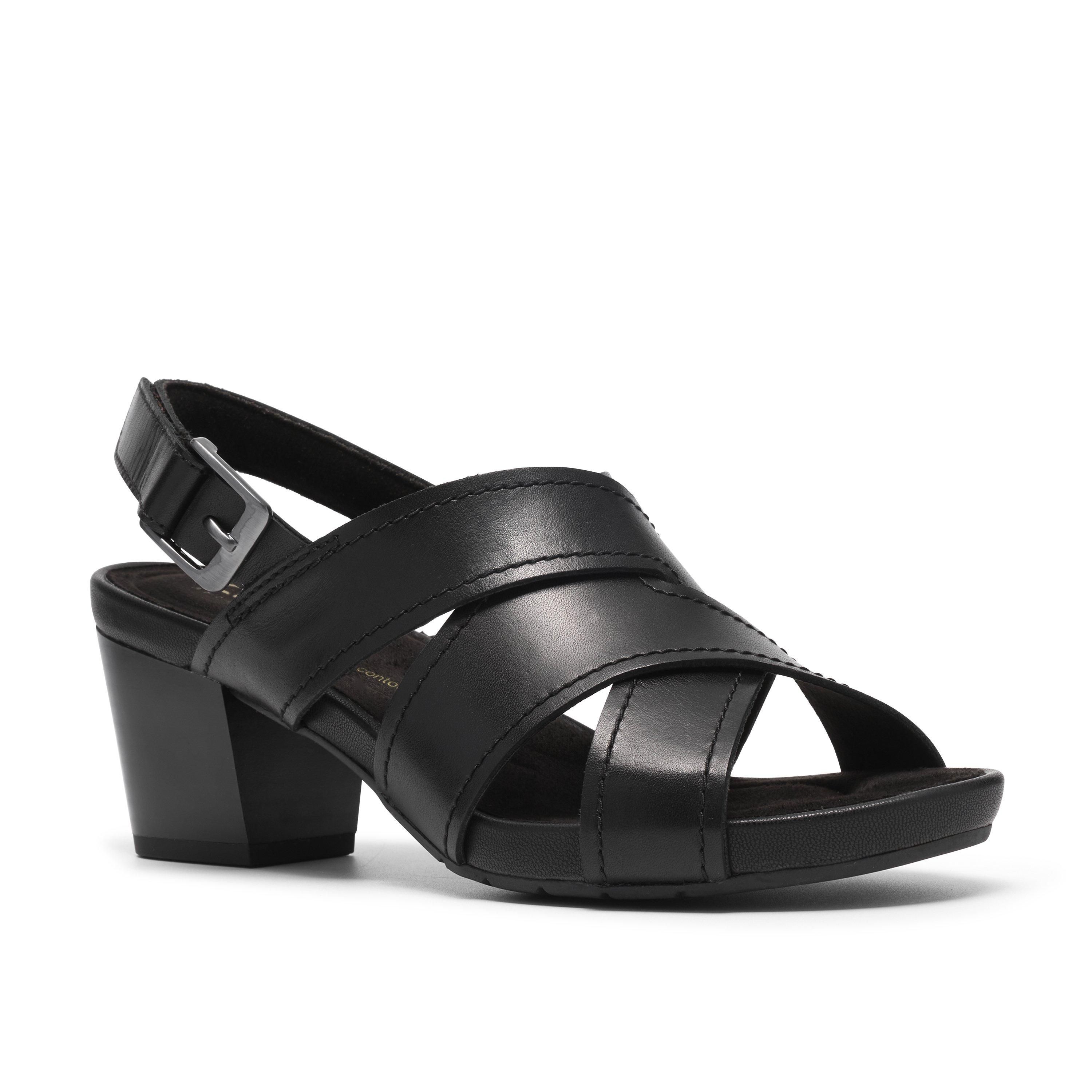 Clarks Women's Kymber Shine Black Leather Heeled Sandals | : 5/Standard Fit