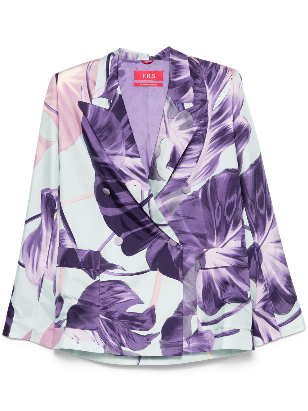 Floral-Print Silk Blazer — Purple