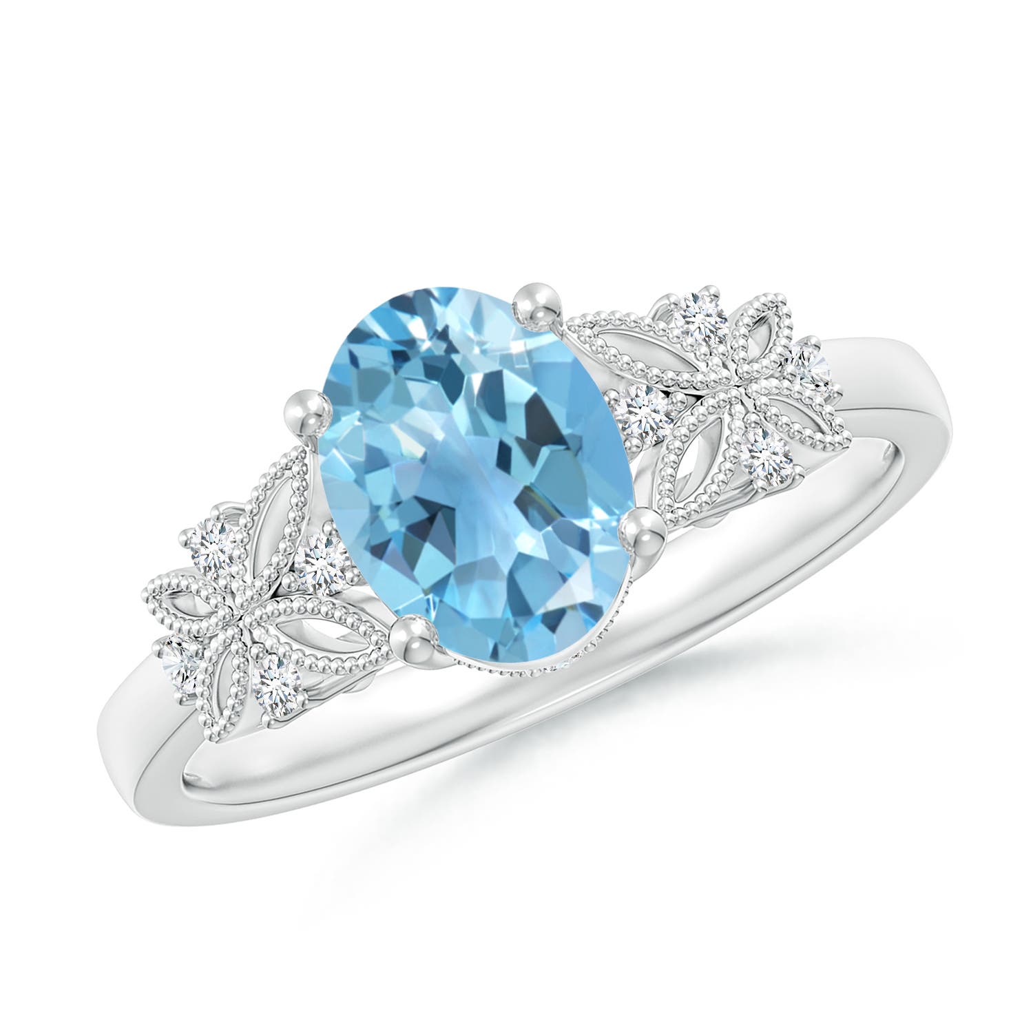 Angara 1.5 Carats Vintage Style Oval Swiss Blue Topaz Ring with Diamonds in Platinum