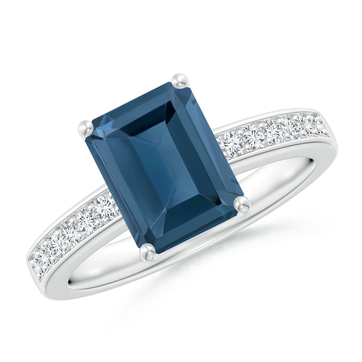 Angara 2.75 Carats Octagonal London Blue Topaz Cocktail Ring with Diamonds in Platinum