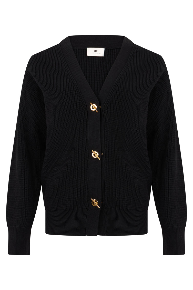 Elisabetta Franchi - shawl collar cardigan relaxed ribbed gold tone