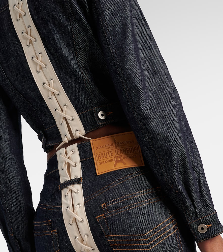 Lace-up cropped denim jacket
