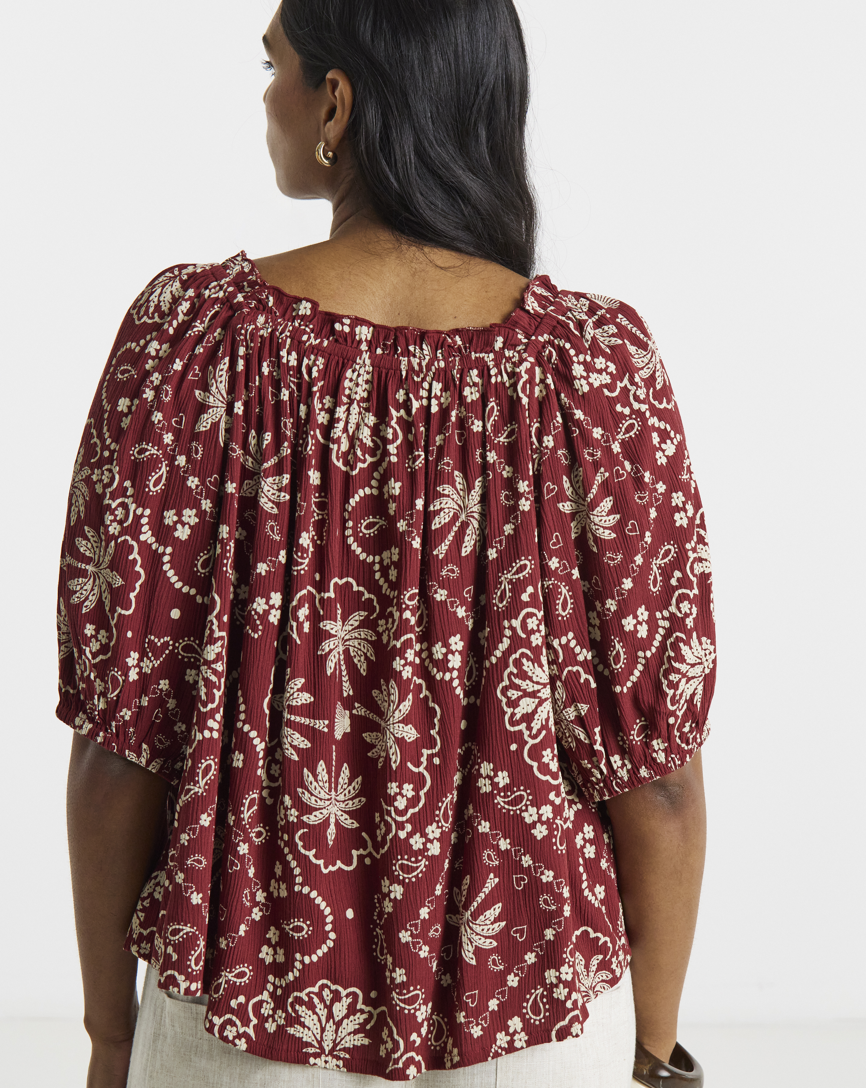 Scarf Print Crinkle Smock Blouse