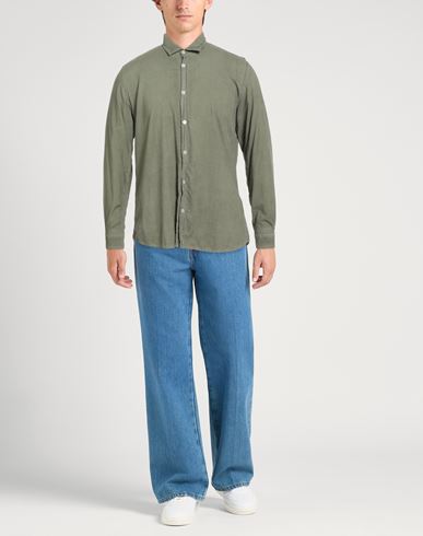 Patrizio Piscaglia Man Shirt Military green Size 15 ½ Cotton
