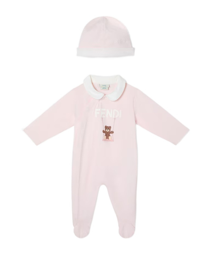 Jersey baby set with teddy bear print