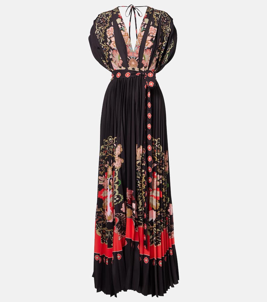 Accordion printed plissé maxi dress