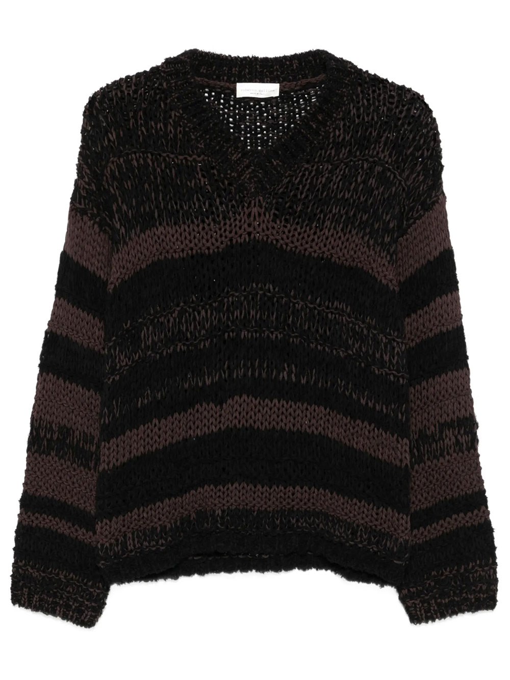 Chunky-Knit V-Neck Striped Sweater