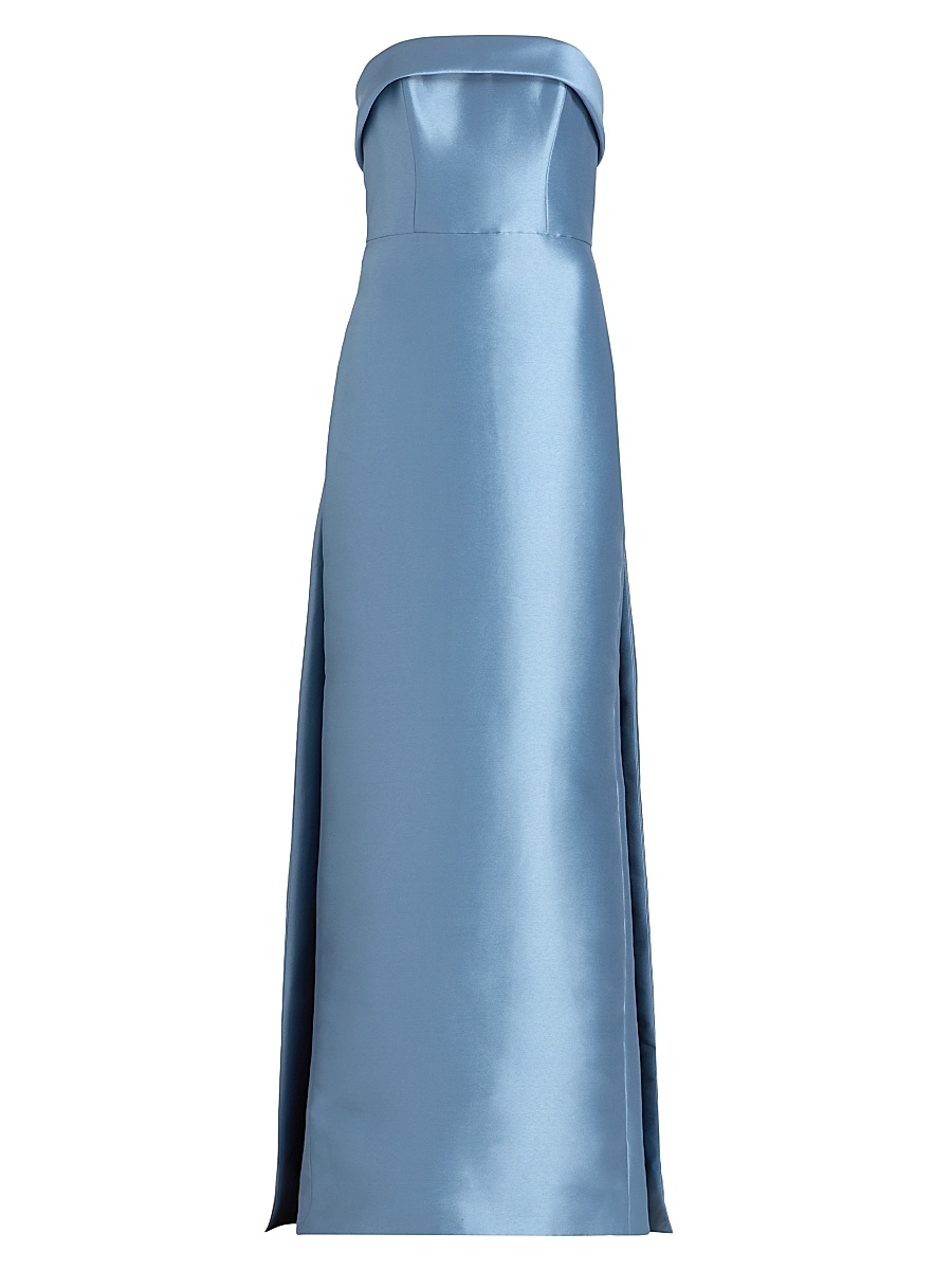 Women's Strapless Satin Embellished-Train Gown - Smokey Blue
