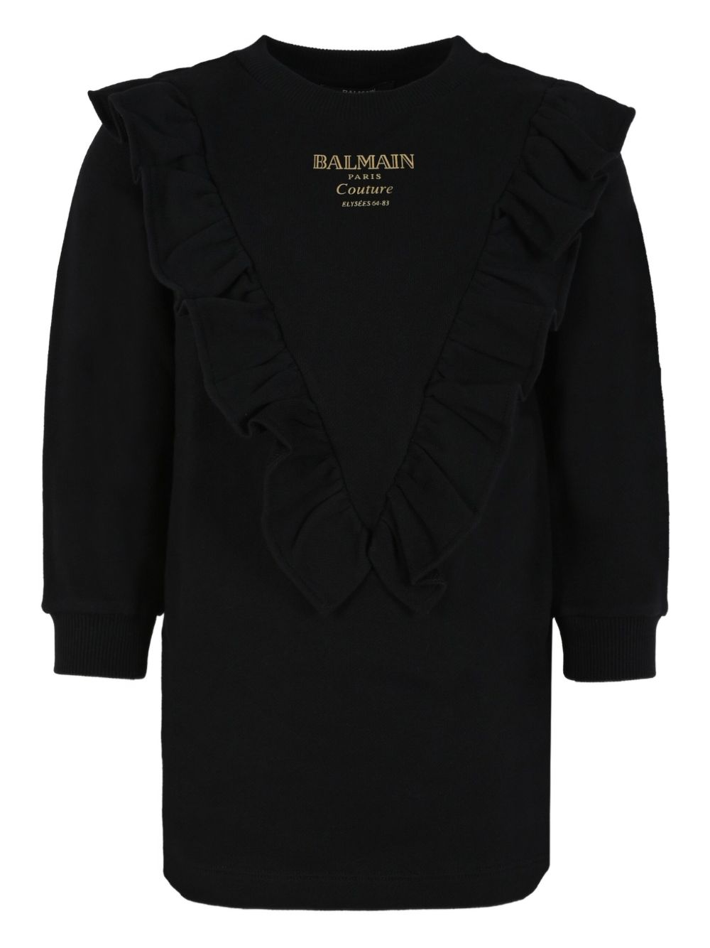 Ruffled-detail logo dress - Black