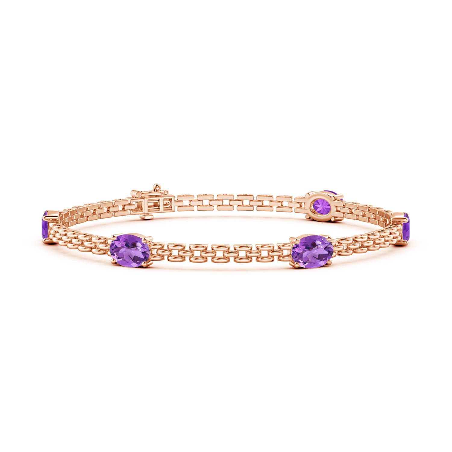 Angara 3.5 Carats Five Stone Oval Amethyst Station Link Bracelet in 14K Rose Gold