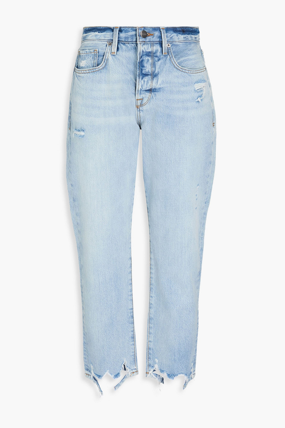 Cropped distressed high-rise straight-leg jeans