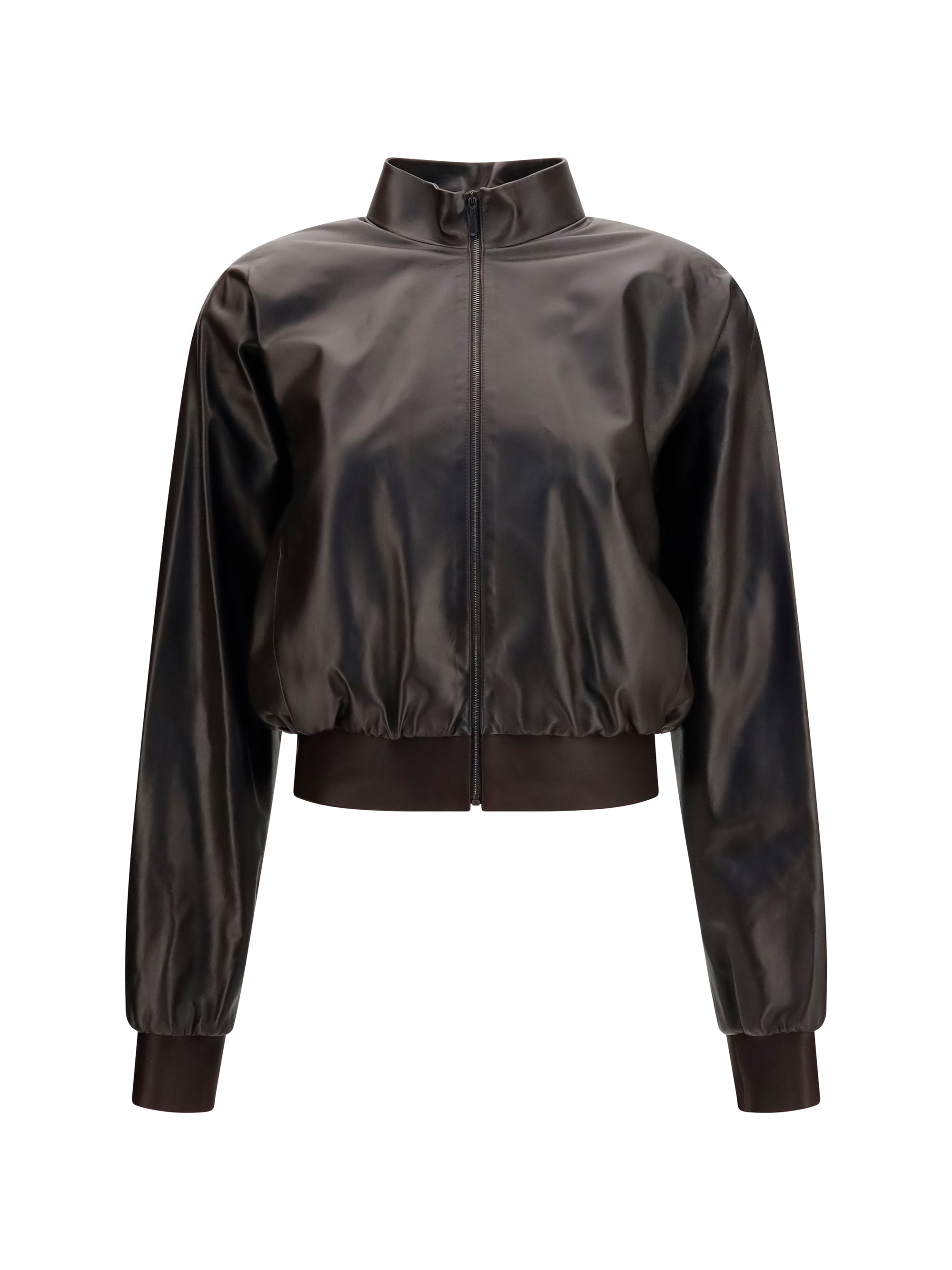 Soft Nappa Leather Bomber Jacket — Brown
