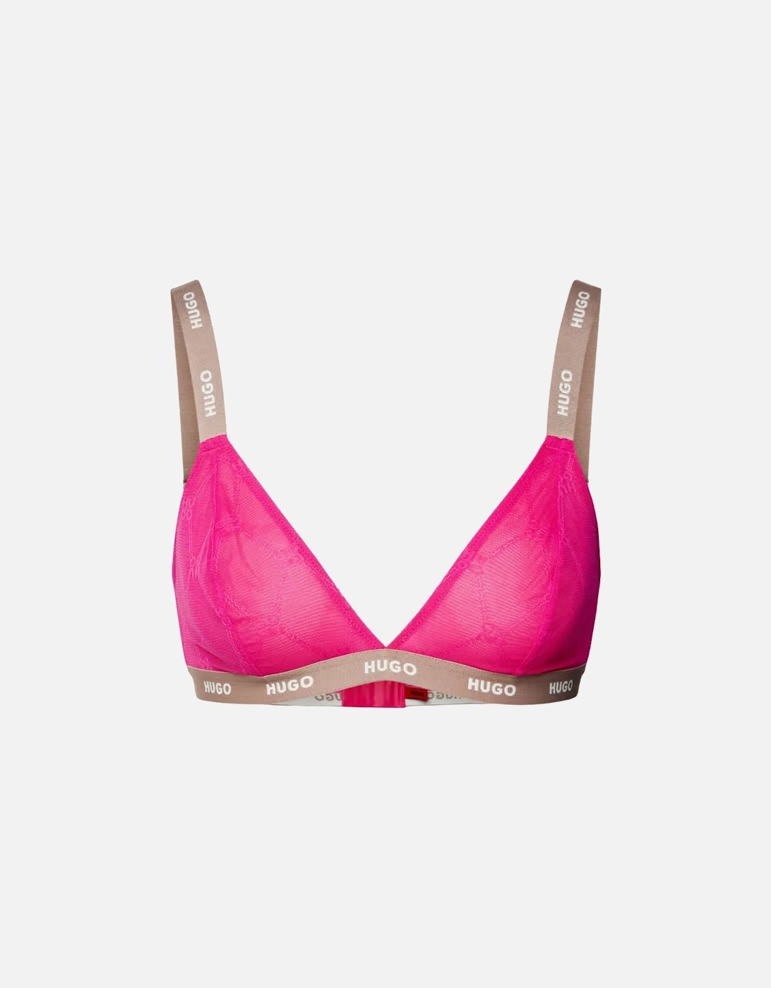 Hugo Boss Women's Sporty Logo Lace Triangle Bra, Bright Pink - Black - Size: L