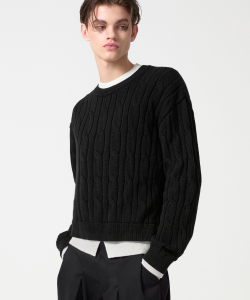 Layered Cable Knit_Black