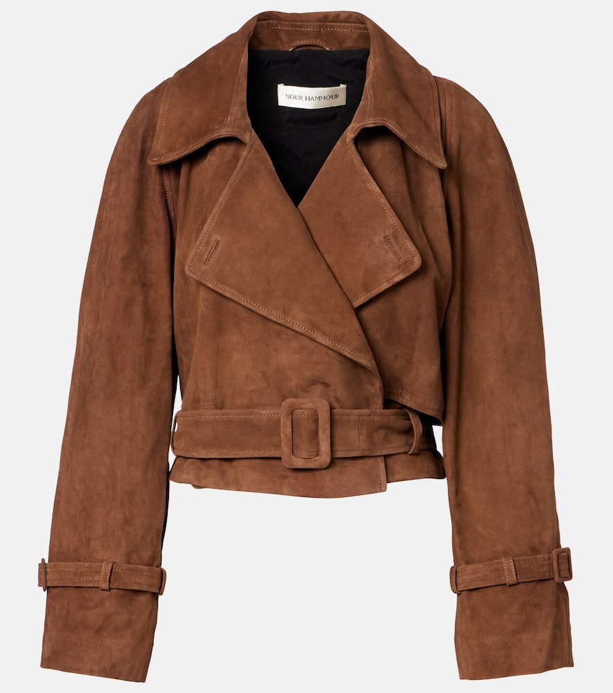 Hatti belted cropped suede jacket