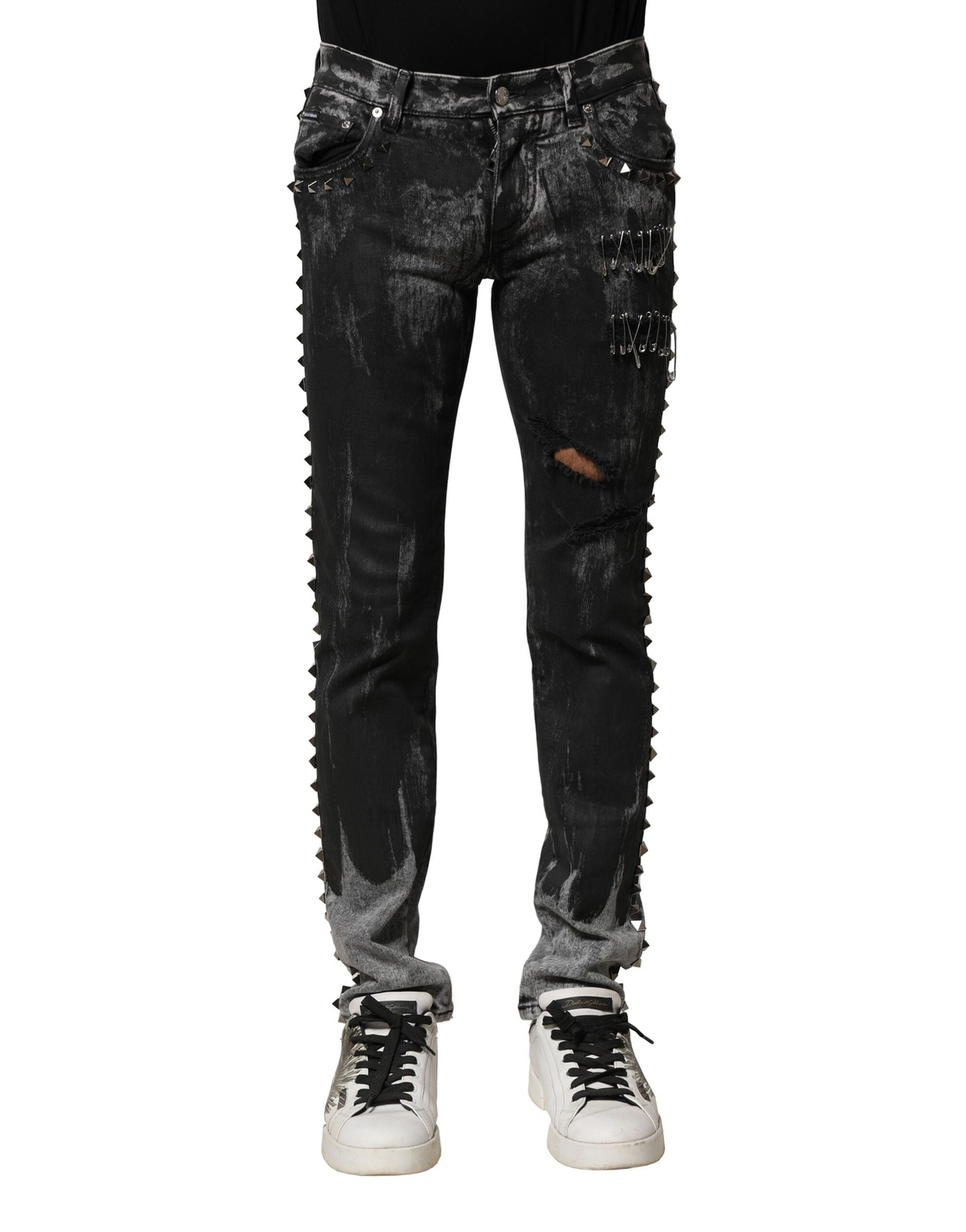 Embellished Skinny Denim Jeans — Black
