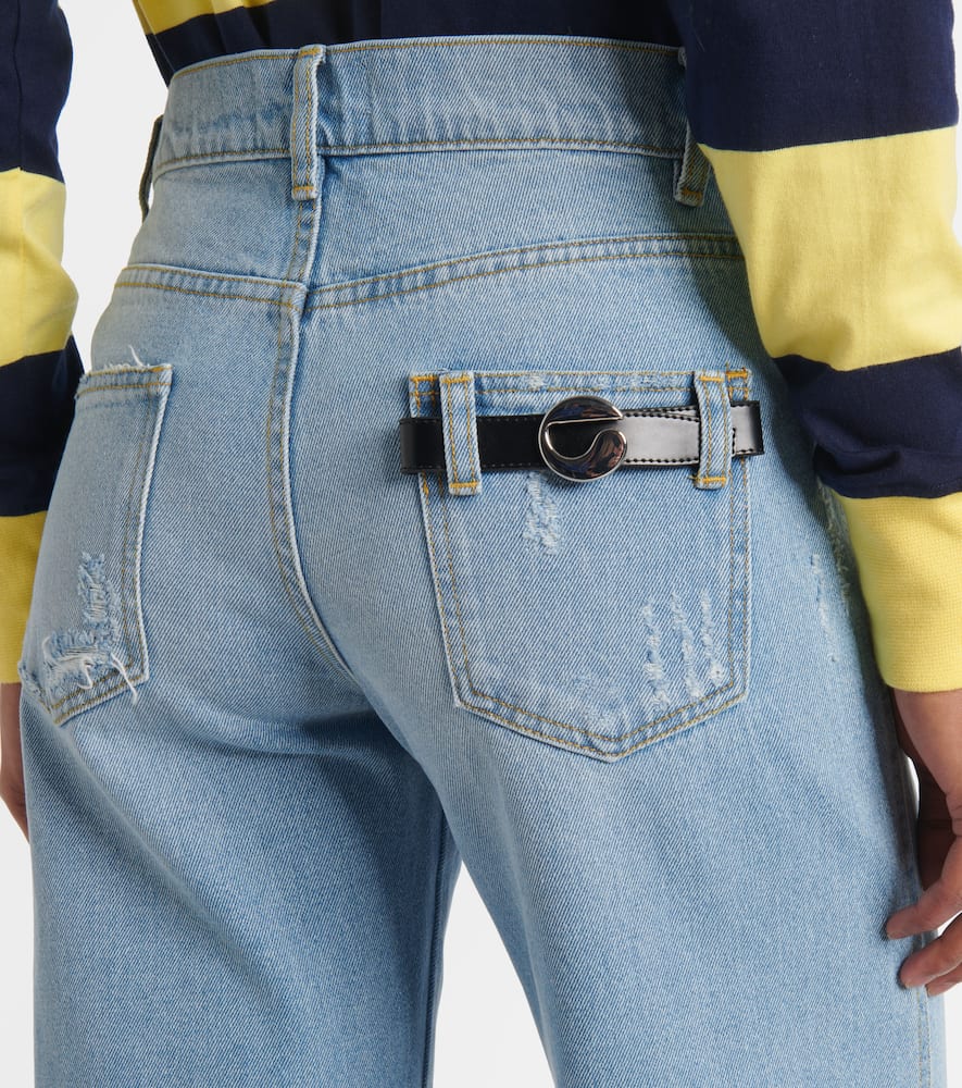 Leather-trimmed wide-leg jeans