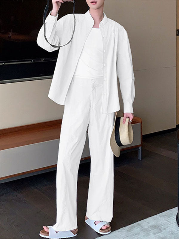 Men's Minimalist Solid Color Casual Two Pieces Outfit SKUL30478 - White / S