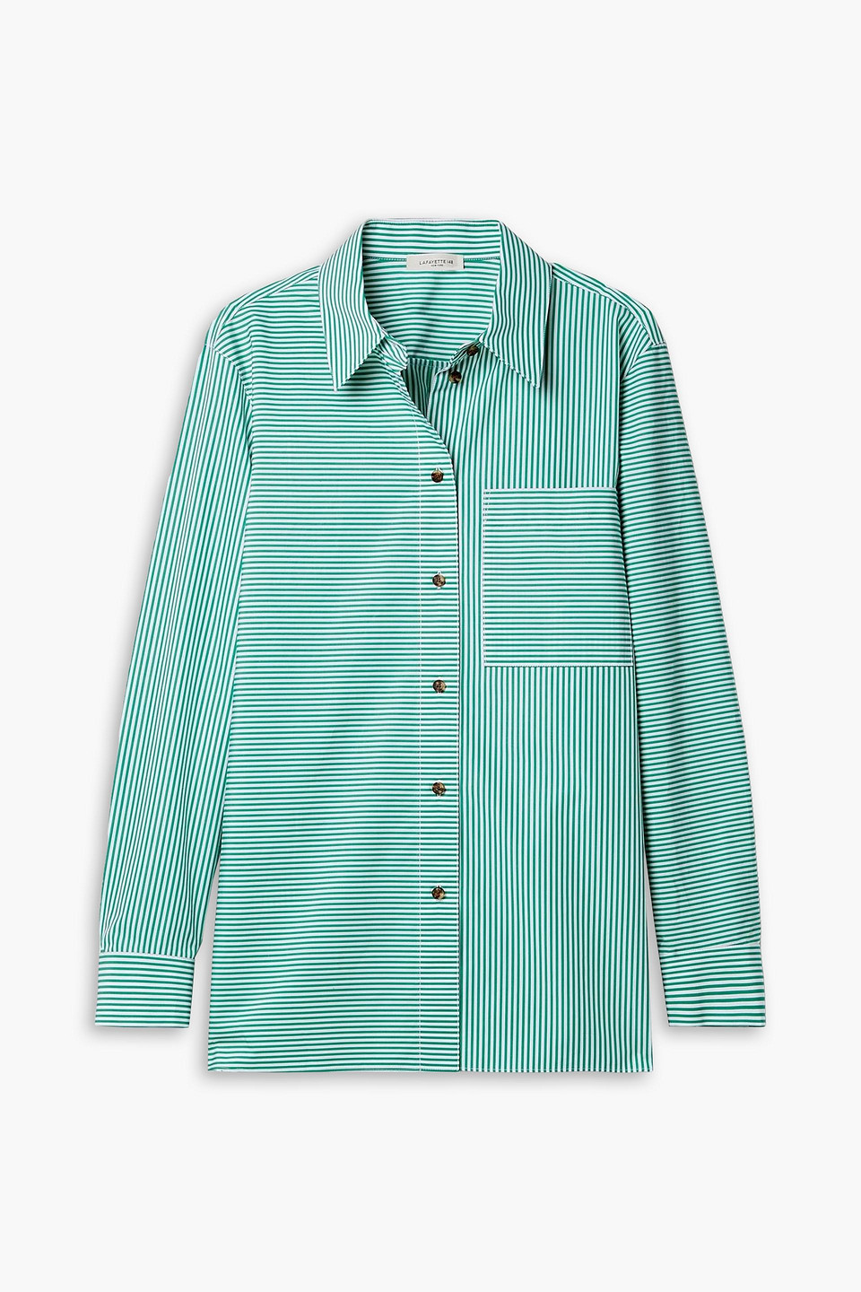 Lafayette 148 - Greyson striped cotton-poplin shirt - Green - XS