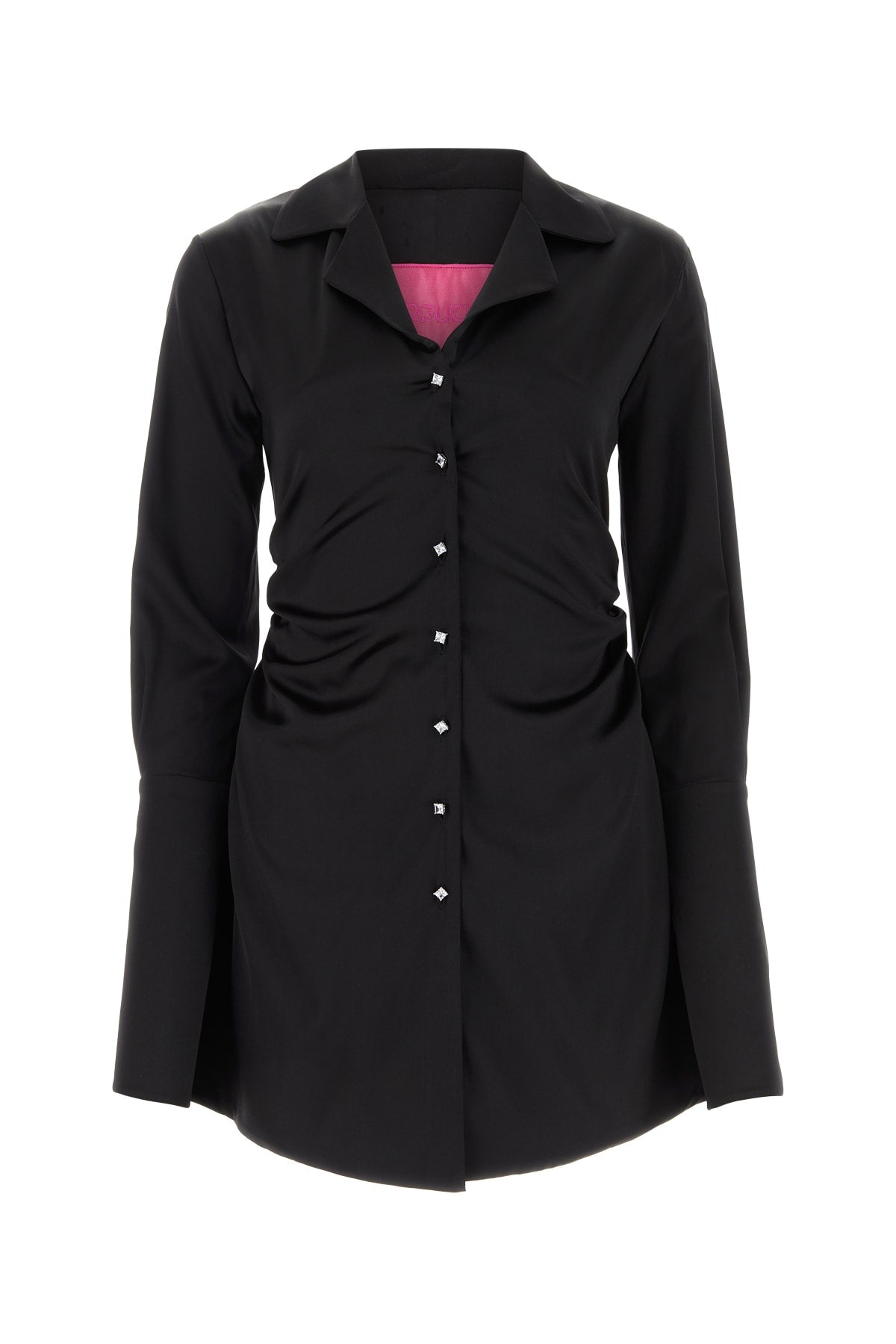 Crystal-Embellished Silk Shirt Dress — Black