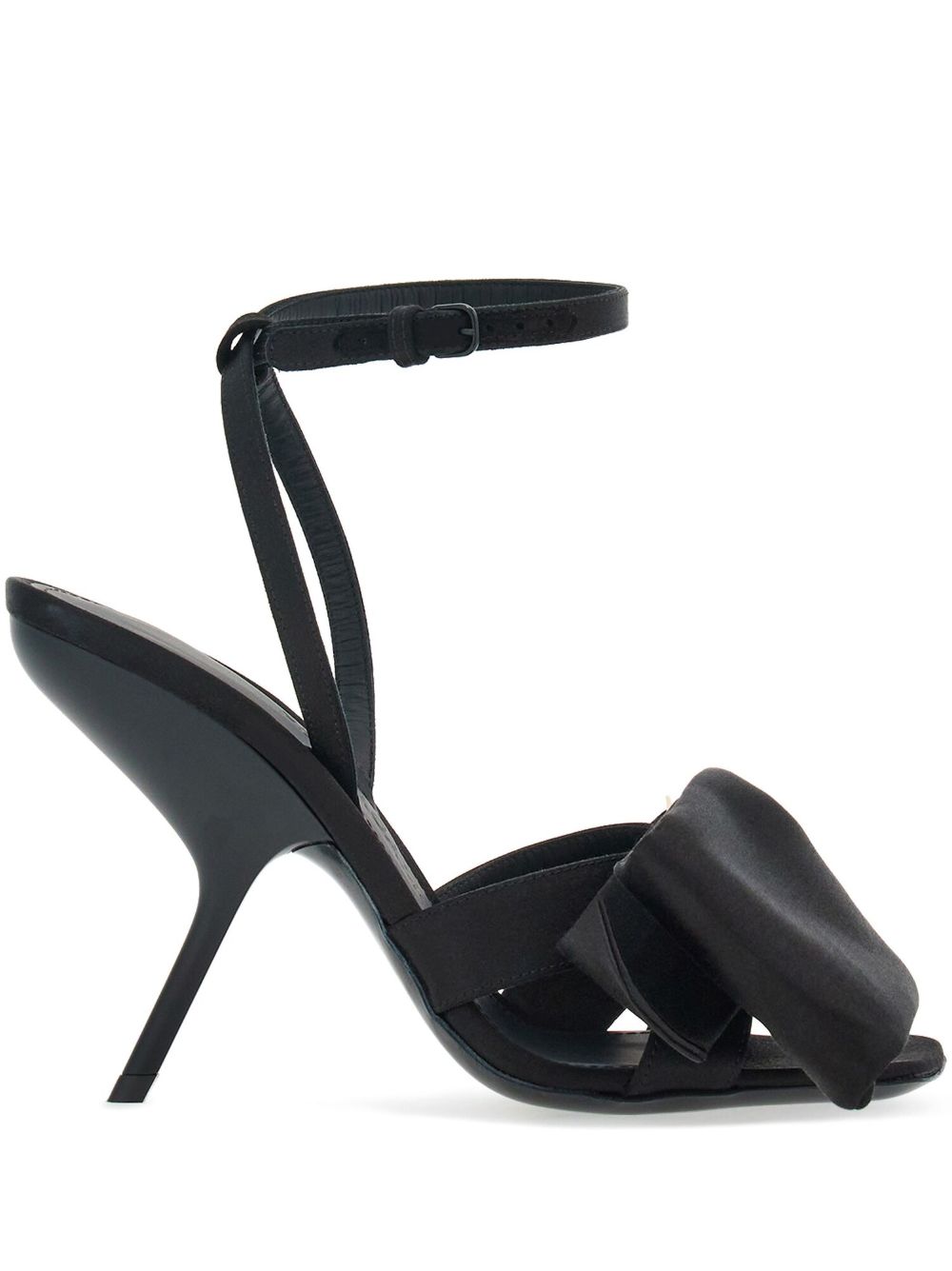Asymmetric-bow satin sandals - Black