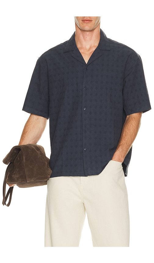 Bound Embroidered Ribeira Shirt in Blue. S. Also in M, L, XL/1X