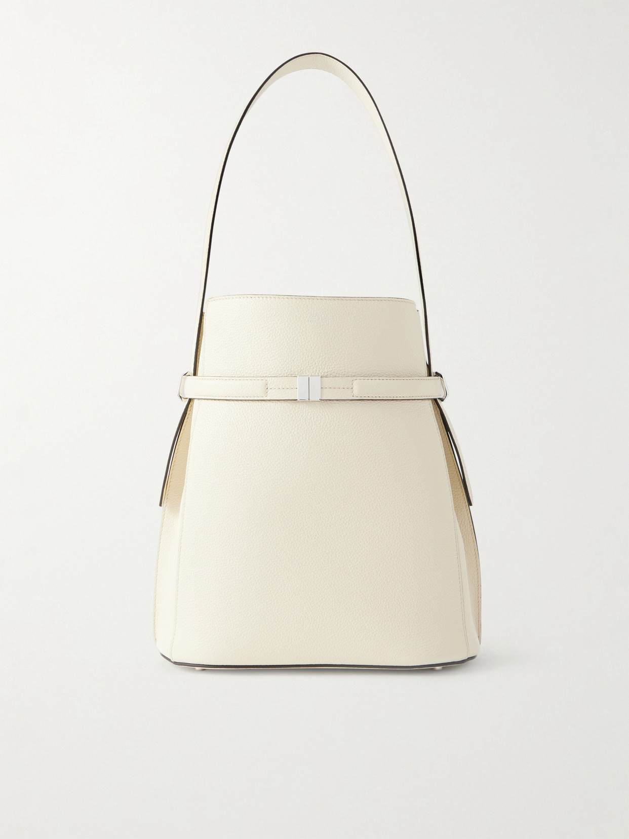 Belted Textured-leather Tote - Off-white