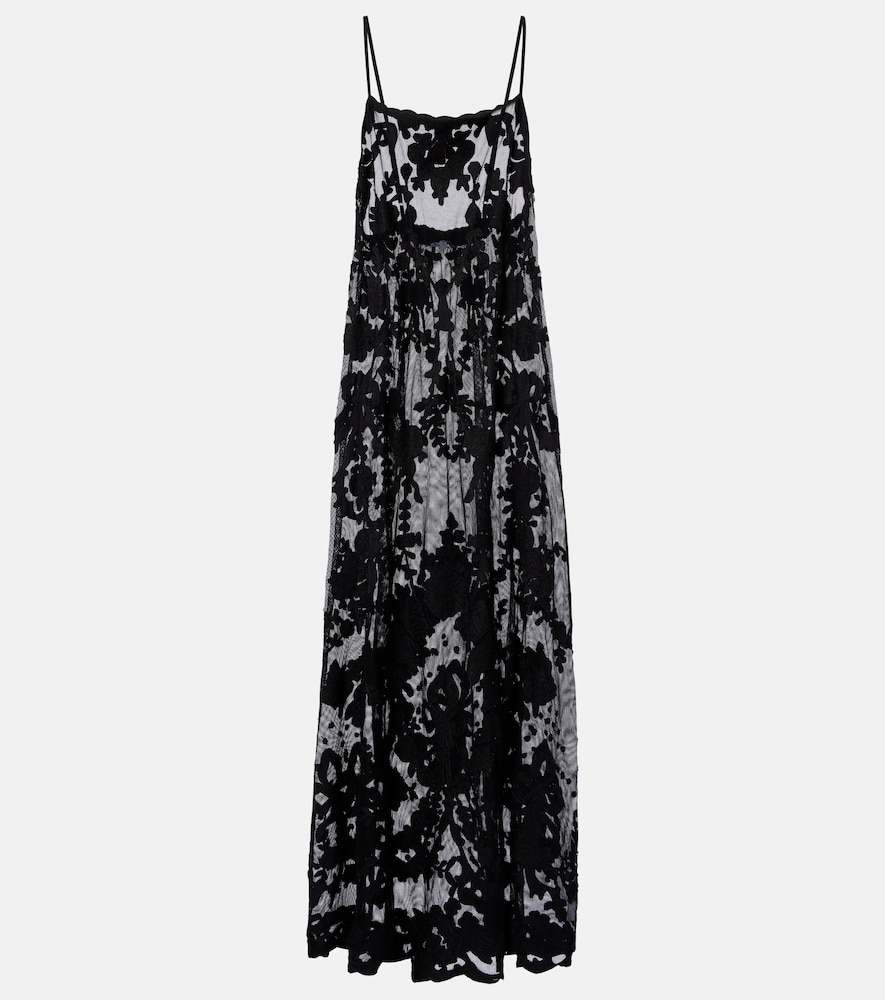 Embroidered sheer cotton maxi dress