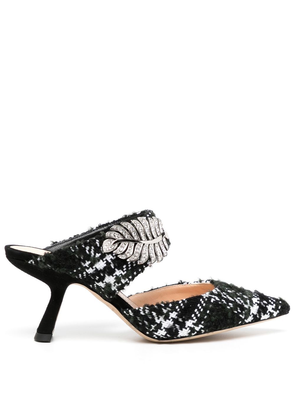 Monstera wool 70mm mules - Black