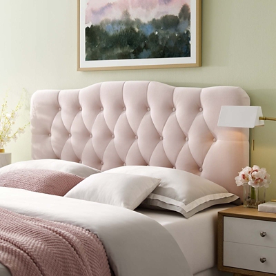 Annabel Diamond Tufted Velvet Headboard, Pink