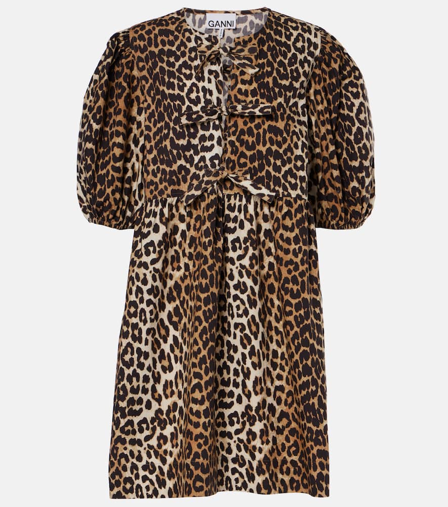 Leopard-print cotton minidress