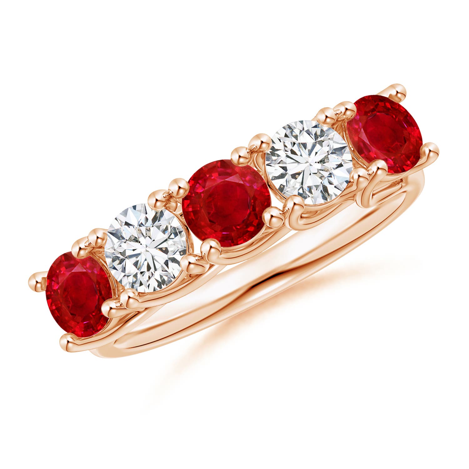 Angara 1.38 Carats Half Eternity Five Stone Ruby and Diamond Wedding Band in 14K Rose Gold