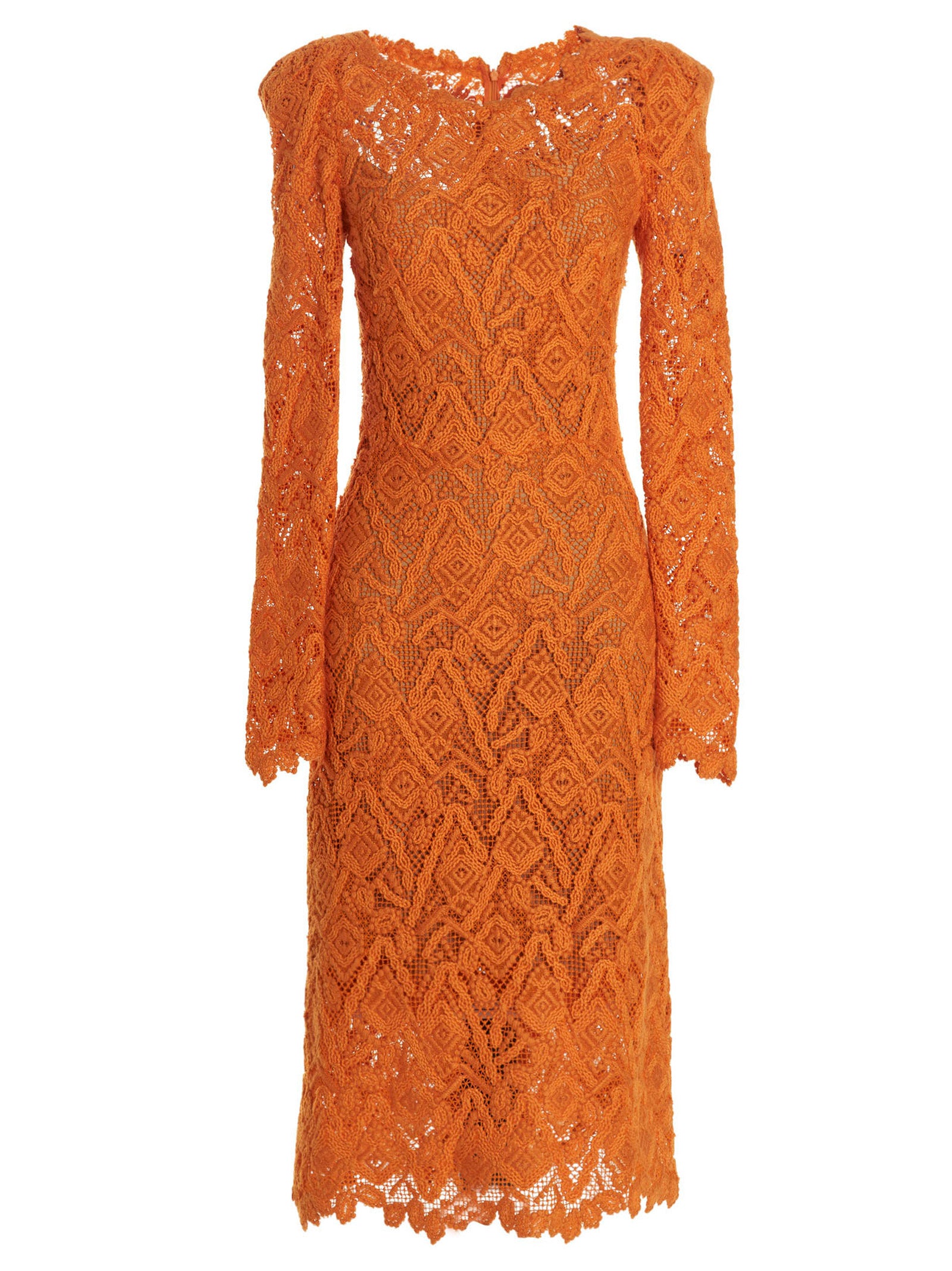 Wool-Blend Lace Dress — Orange