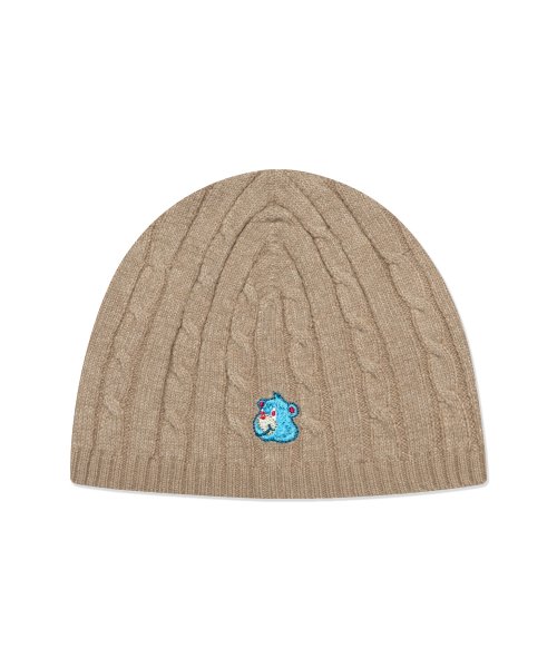 EMB BEAR CABLE KNIT BEANIE beige
