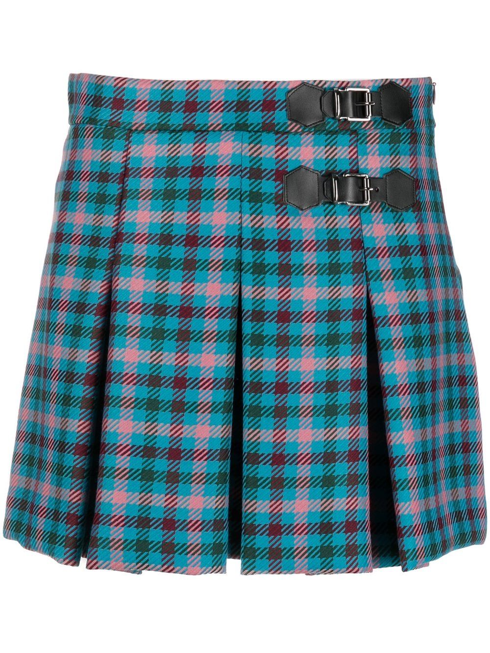 Checked pleated mini skirt - Blue