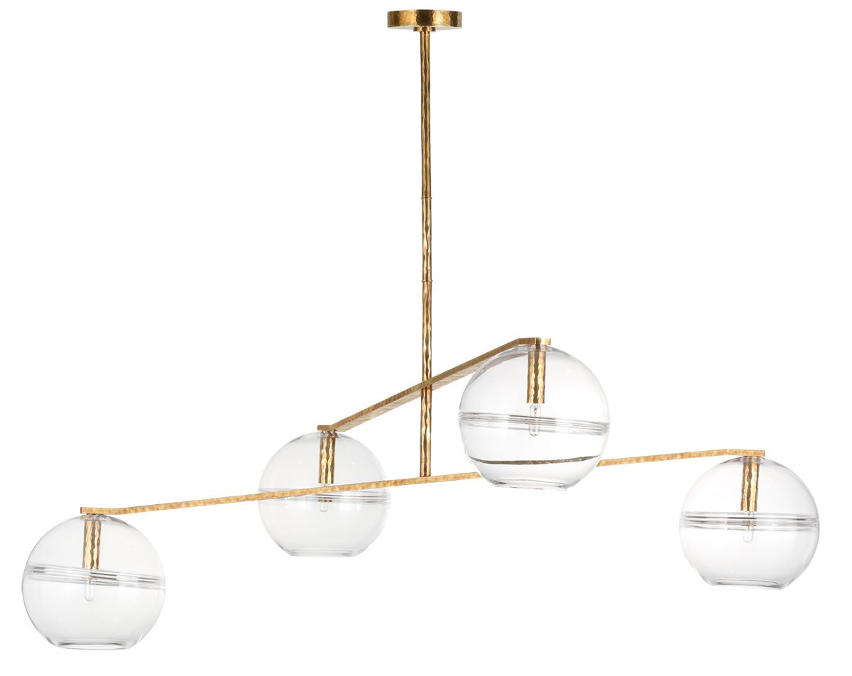Polished Antique Brass Four Light Chandelier from the Lowing Collection