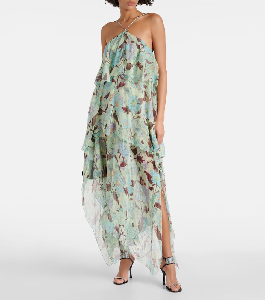 Tiered printed silk maxi dress