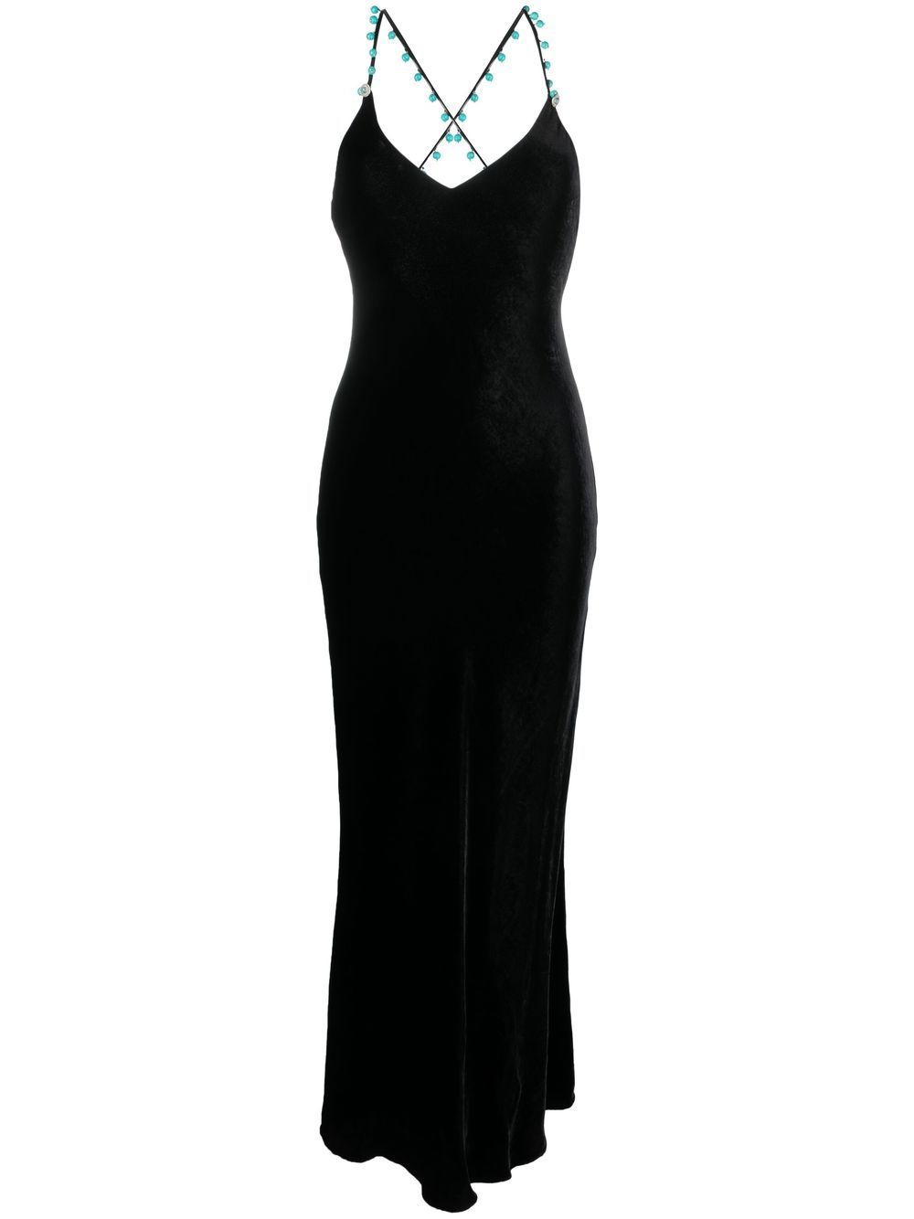 Bead-embellished V-neck velvet dress - Black