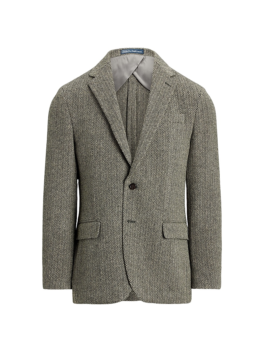Men's Herringbone Wool-Blend Jacket - Black Cream