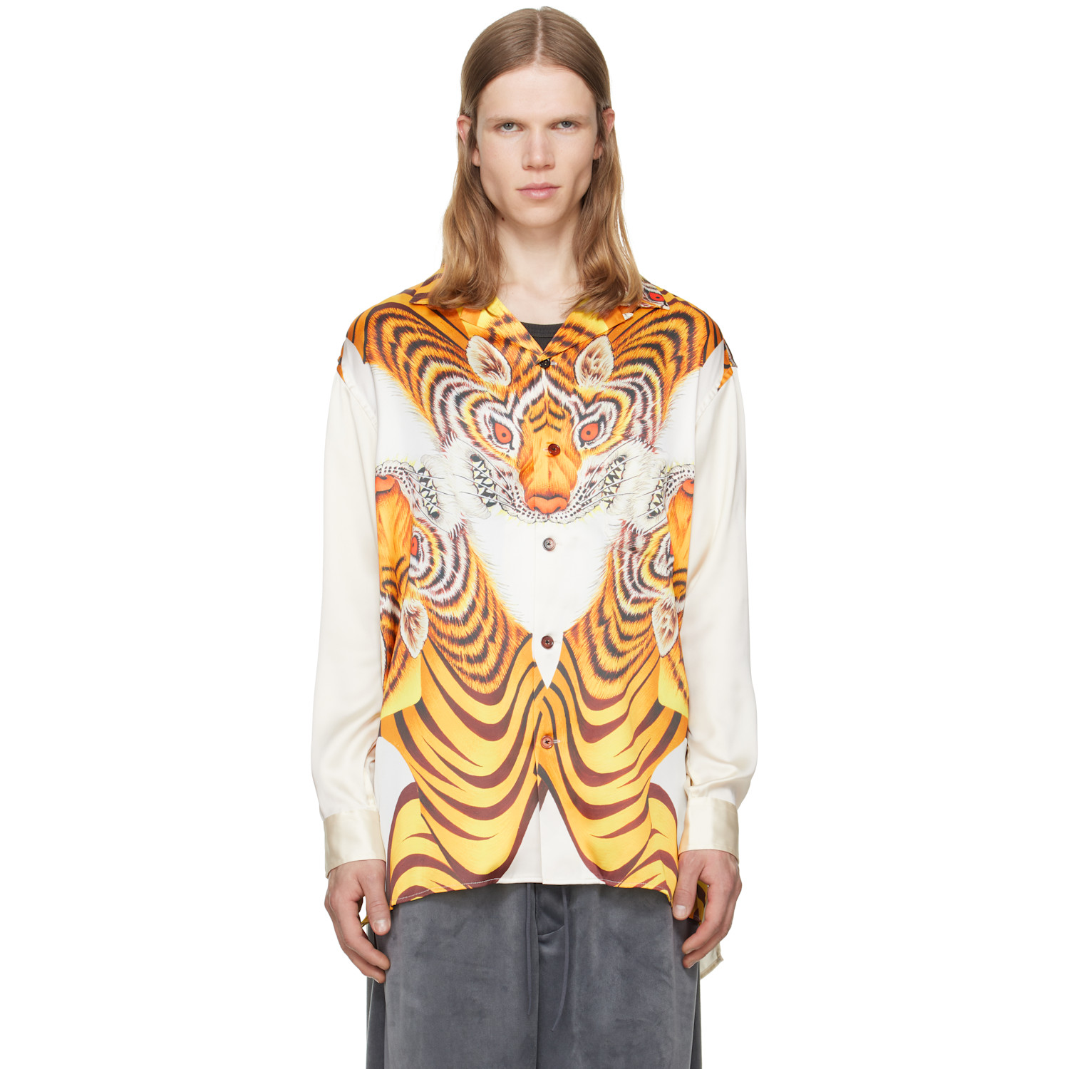 Yellow Satin Graphic Shirt