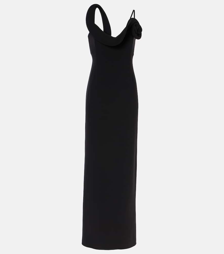 Floral-appliqué wool-blend maxi dress
