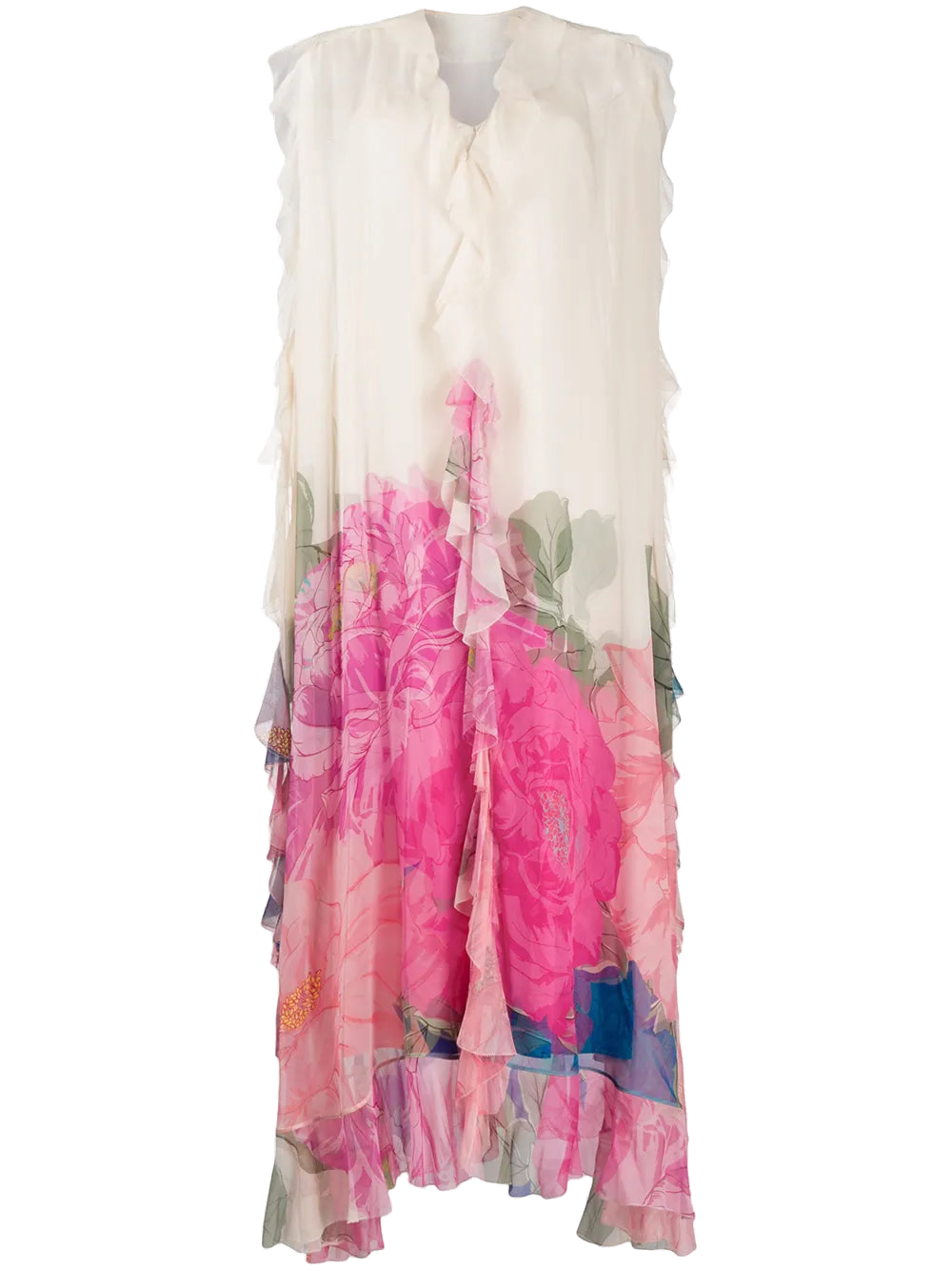 Ruffled Floral Print Gown — Pink