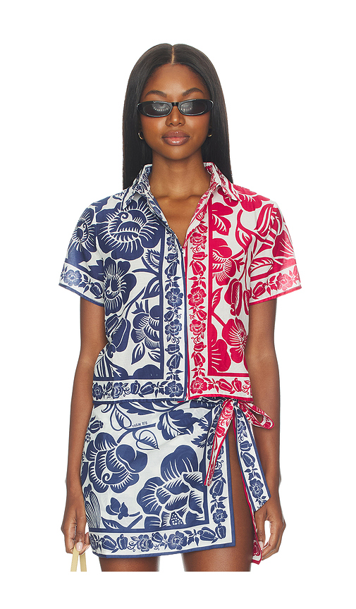 FARM Rio Cashew And Birds Shirt in Blue,Red. XS. Also in S